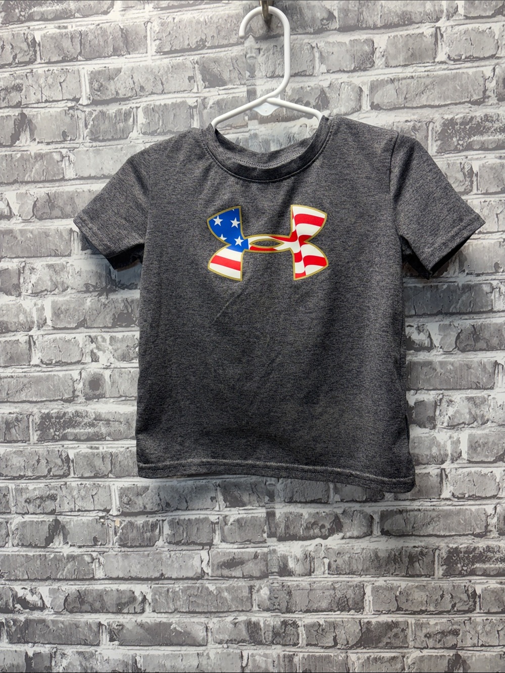 Under Armour Kids Heather Gray Tee with American Flag Logo